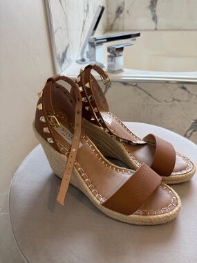 Steve Madden Brown Espadrille Wedge Sandals with Studded Ankle Straps